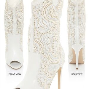 Elegant White and Gold Studded Women's Boots